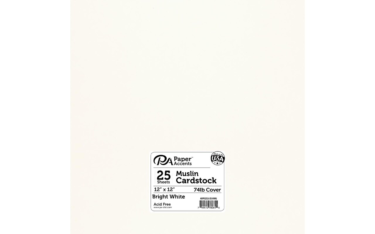PA Paper Accents Linen Cardstock 12" x 12" Bright White, 80lb colored cardstock paper for card making, scrapbooking, printing, quilling and crafts, 25 piece pack